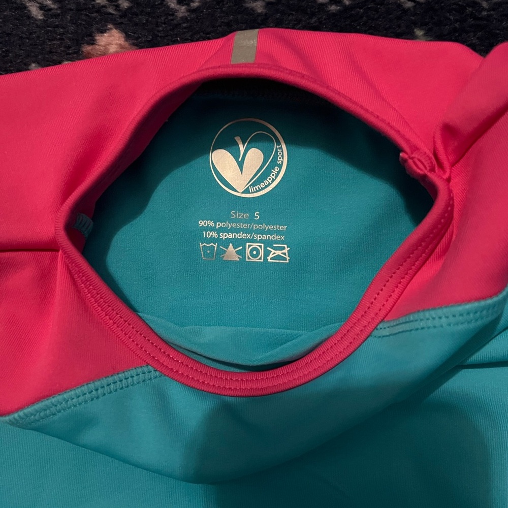 Limeapple Sport Kids Swim Shirt - Teal, Red, and Yellow girls size 5 - Picture 2 of 3